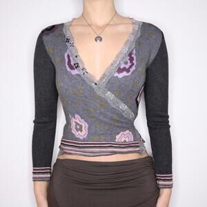 Y2K Italian Funky Lace Trim Wrap Cardigan (S/M) 